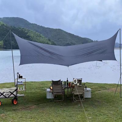 China Factory Direct Sales Diagonal Tying Type Hexagon Camping Beach Waterproof Polyester Ripstop Coated Flysheet PU Hammock Tent Tarp Sun Shelter for sale