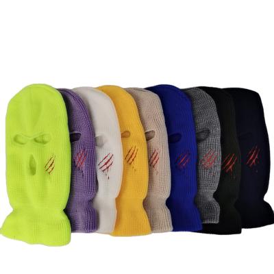 China Custom Embroidered Winter Winter Warm Face Cover Cotton Ski Mask 3 Hole COMMON Fashion Knitted Balaclava Three Hole For Man for sale