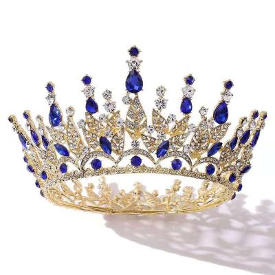 China Hot Sale Grace Bride Green Blue Crystal Rhinestone Gold Crown Headdress Bridal Hair Accessories Wedding Accessories Queen Rhinestone Crown Tiaras for sale