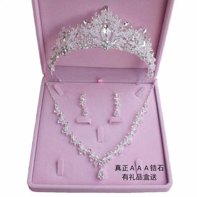 China Bridal Hair Accessories Wedding Queen Luxury Bridal Tiara Crown Bridal Headpiece Rhinestone Bridal Set Crown With Crown Necklace For Women for sale