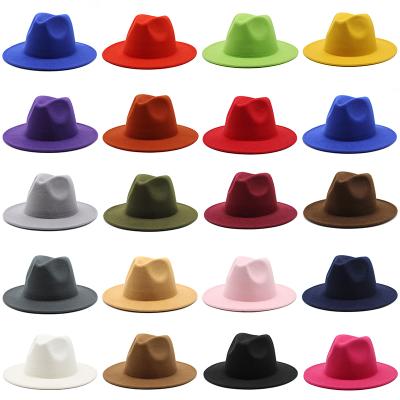 China Picture 26 Solid Color Polyester Cotton Vegan Fedora Hats Material For Women Men Party Music Festival Fashion Fedora Hat for sale