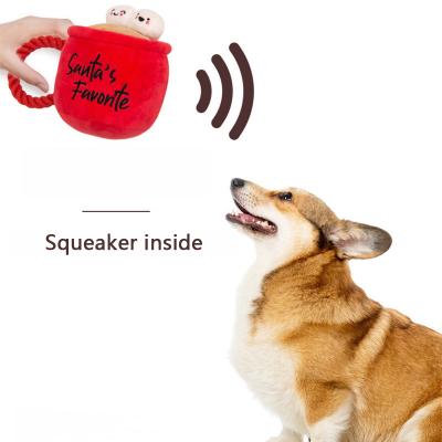 China Viable Squeaky Interactive Christmas Halloween Coffee Cup Plush Dog Chew Toys Bulk for sale