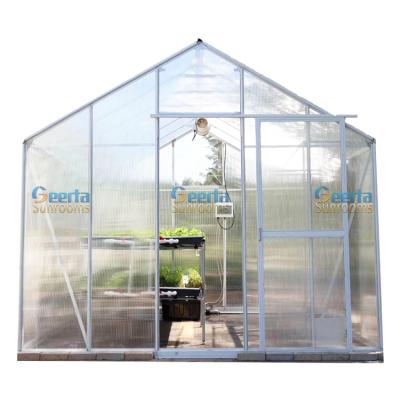 China Easily Assembled E1012 Gable Roof Durable Plants Growing House 3106mmx3716mmx2480mm Polycarbonate Garden Greenhouse For Sale for sale