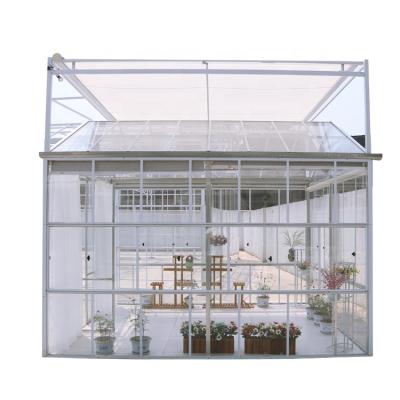 China [In Stock] Hot Sale Easily Assembled Portable Glass Galvanized Steel Garden Greenhouse Flower Solarium for sale