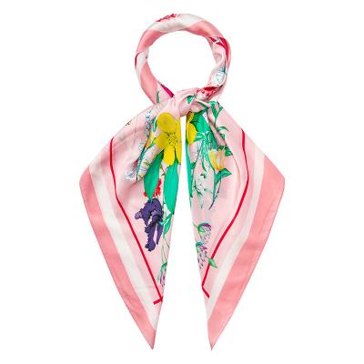 China Luxury Lux Silk Scarf 14MM Hair Scarf Fashion 110*110CM Wholesale Elegant Soft Design Printing Flower 100%Pure Square Silk Scarf For Women for sale