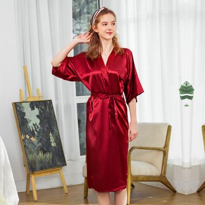 China QUICK DRY silk pajamas new arrive luxury sexy silk satin women's long sleep robes 19mm long sleep robes sleepwear for sale