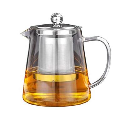 China Wholesale Sustainable Borosilicate Glass Heat Resistant Teapot With Stainless Steel/Bamboo Lid With Infuser Filter for sale