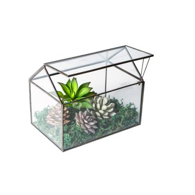 China CLASSIC House Shape Narrow Glass Geometric Mini Greenhouse Tabletop Flower Pot For Succulent Plants for sale