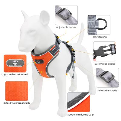 China Customized Adjustable Harness Viable Mesh Comfort Fit No Pull Pet High Quality Reflective Traction Night Dog Harness No Obstruction Dog Vest Harness for sale