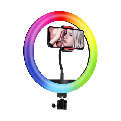 China Mini Sample Free Desktop Mini RGB Make Up Cell Phone Lamp Selfie With Tripod Stand Led Ring Fill Light for sale