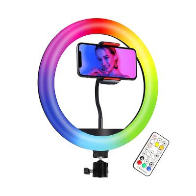 China Mini Wireless Remote Control Mobile Phone Make Up Live Broadcast Stream Live Selfie 10 Inch Colorful Led RGB Ring Light for sale