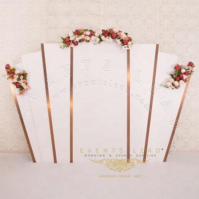 China Durable Multi-Layer Fan Shape With Custom Rose Gold Rim New Wedding Backdrop Decoration Designs for sale