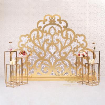 China Durable Elegant Gold PVC LACE Macrame Popular Backdrops For Wedding Events for sale