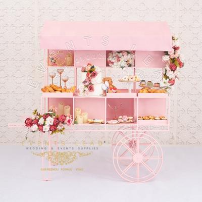 China Wedding Decoration Hot Sale Events Supplies Iron RHEA Pink Candy Dessert Cart Baby Shower Birthday for sale