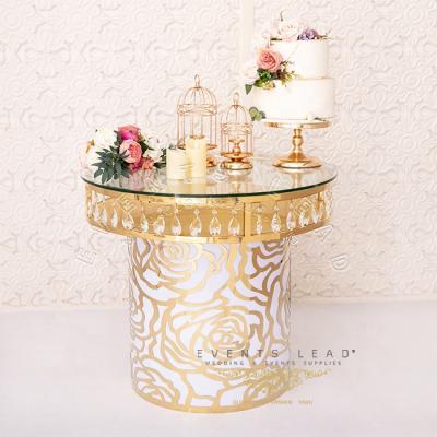 China Rose Pattern Hanging Crystal New Flexible Luxury Design Gold Cake Round Table for sale