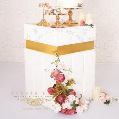 China Wedding Decoration White Velvet with Gold PVC Ring New Color Wedding Cake Table for Events for sale