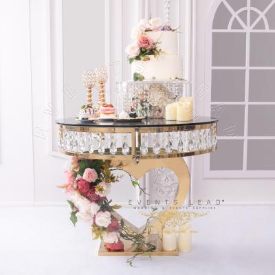 China Golden FLEXIBLE Elegant Heart Shape Popular GEMMA HATHOR Crystal Cake Table for sale