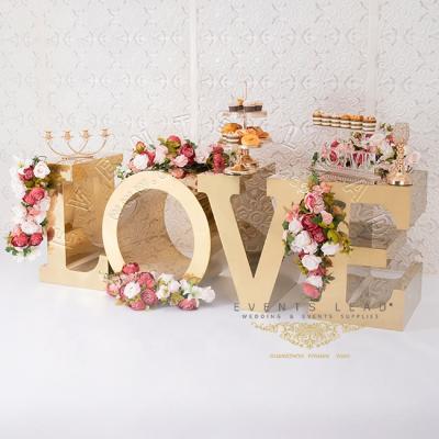 China Wedding Decoration Vending Gold Stainless Steel LOVE+N 5 Letters With Clear Glass Wedding Buffet Table for sale