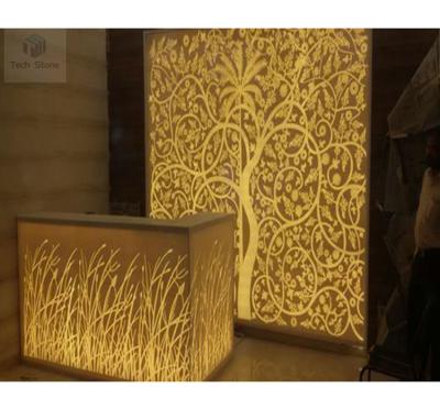 China Modern design corians pattern grass backlight solid gold finish outdoor bar counter for wine bar for sale