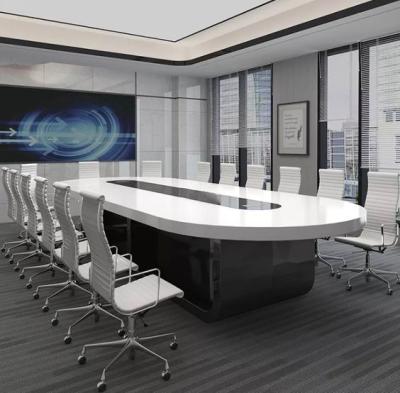 China Meeting Room Look Modern Round Edge Design Artificial Marble Table With Power for sale