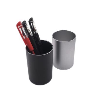 China Laser Logo Round Pen Holder Metal Aluminum Alloy Pen Holder Storage Container for sale