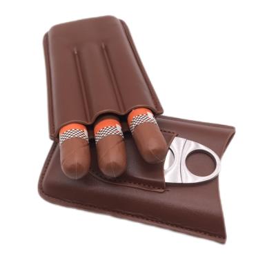 China Cigar leather case Portable cigar case Cigar scissors set for sale