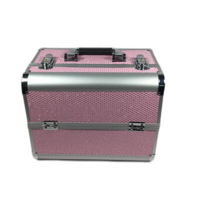 China Pink Hard Cosmetic Storage Organizer Make Up Case Ladies Lash Beauty Lock Portable Professional Travel Aluminum Cosmetic Case for sale