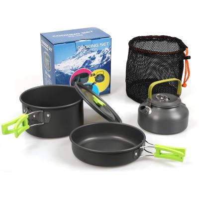 China Camping Pan And Pot Set, Portable Outdoor Cooking Utensils, Teapot Bowl Cutlery Set With Mesh, Suitable For Hiking for sale