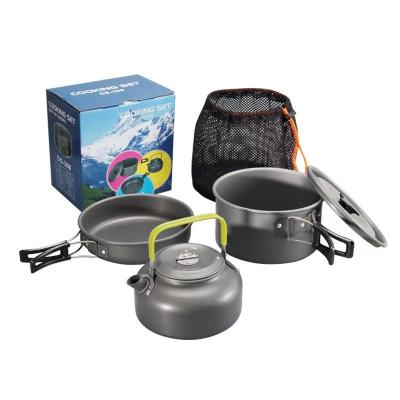 China 520g Non-stick Tableware Outdoor Pots Pans Camping Cooking Cookware Set Kit Foldable for sale