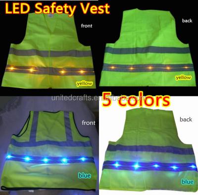 China Polyester CE EN20471 Class 2 100% High Visibility Fluorescent Yellow / Orange LED Reflective Safety Vests for sale