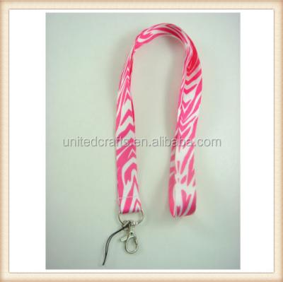 China Promotional Animal Printed Pink And White Zebra Neck Lanyard Strap Mobile Phone ID Key Chain for sale