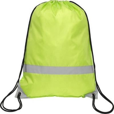 China Anti Theft Yellow Cheap 210D Polyester Printed Reflective Custom Drawstring Bags With Free Sample for sale