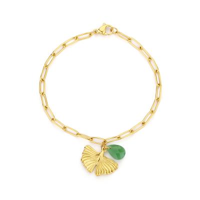 China BOHEMIA Handmade Cute Link Chain Diamond Cut Oval Crystal Beads Gold Stainless Steel Tasty Ginkgo Biloba Charm Bracelet For Women for sale