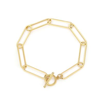 China Tasty punk stainless steel boho 18k gold plated flat cable chunky link chain bracelets punk jewelry gift for women for sale