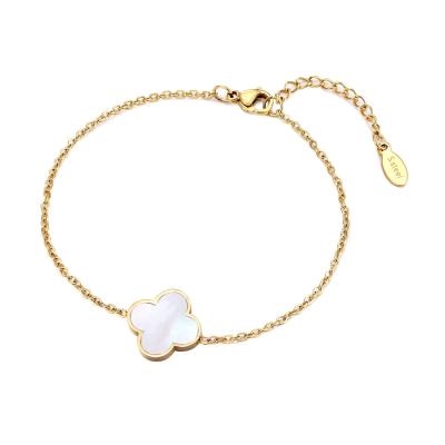 China Popular Clover Shell Lucky Charm BOHEMIA Classic Stainless Steel Mother of Pearl Four Leaf Bracelet For Women For Girls for sale