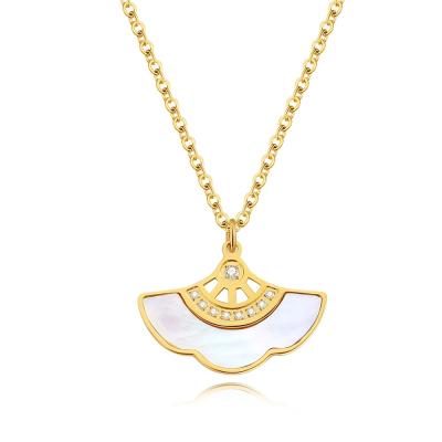 China New Design FASHIONABLE Gold Color Fan Shape Pearlescent Zircon Necklace For Women for sale