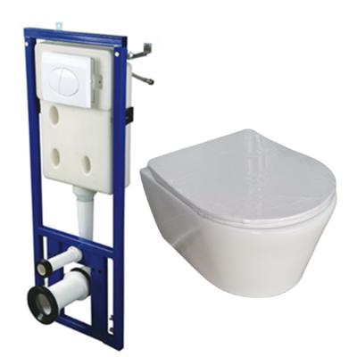 China Double-Flow Cheap Price Ceramic Wall Hung Toilet Bowl Wall Mounted Toilet Complete Set for sale