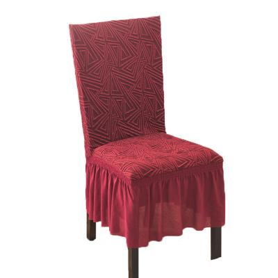 China Durable Hot Sale Jacquard Spandex Luxury Embossed Chair Cover With Skirt For Wedding Dining Banquet for sale