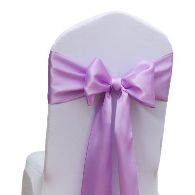 China Solid Lilac Purple Rose Satin Chair Cover Sash Band Bowknot Tie For Wedding Hotel Banquet Decoration Supplier for sale