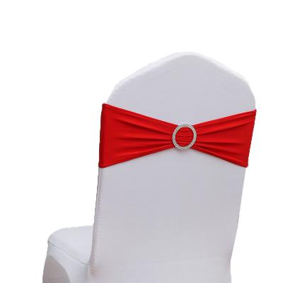 China Solid Red Purple Wedding Chair Sashes Spandex Chair Elastics With Buckle For Party Ceremony Banquet Chair Covers Bands for sale