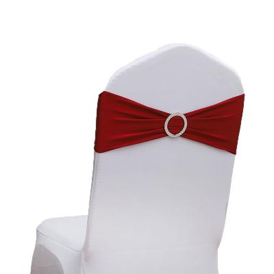 China Hot Selling Simple Spandex Wedding Gold Silver Chair Sashes Chair Cover Stretch Band With Buckle Slider For Wedding Banquet Decoration for sale