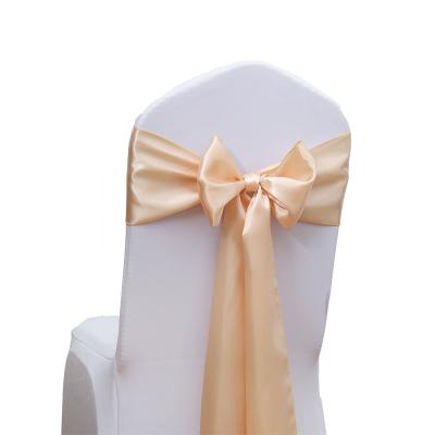 China Solid Pink Champagne Polyester Satin Chair Sashes Sashes Wedding Banquet Party Event Chair Decorative Bows for sale