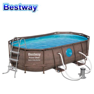 China 56714 bestway pools outdoor swimming pool outdoor metal frame above ground pools for gardens for sale