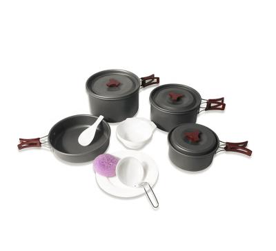 China Sustainable 5 Person Outdoor Picnic Set Aluminum Camping Cookware Utensils for sale