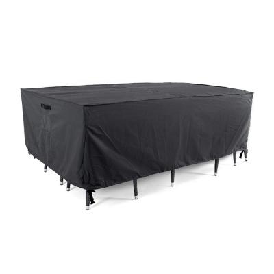 China Anti-uv/Rainproof/Dustproof custom logo 210D silver black Polyester heavy duty dust proof outdoor patio table cover waterproof garden furniture covers for sale