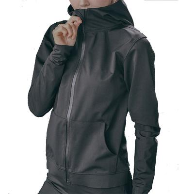 China Increasing women silver black sauna suit sweat reducing fat hooded training jacket with wholesale price for sale