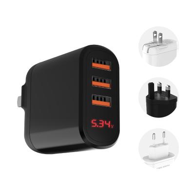 China With USB59s 5v3.4a 3 Voltage Display Usb Left Wall Charger With Led Display Smartphone Travel Portable Fast Charger for sale