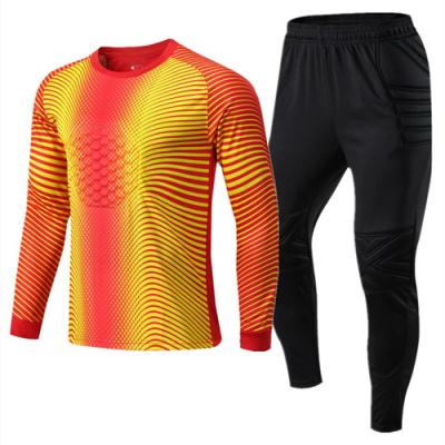 China Fabric: 100% Polyester Breathable Adult Jersey Goalie Long Sleeve Soccer Jersey Set Professional Goalie Football Uniform Sponge Pad Shirt Pants Shorts for sale