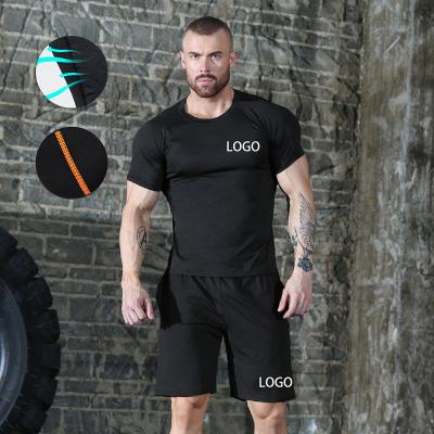 China Custom Logo Sustainable Quick-Drying Tight-Fitting Fitness Men's Summer Two-Piece Quilting Stretch Shorts Short Sleeve Sets for sale