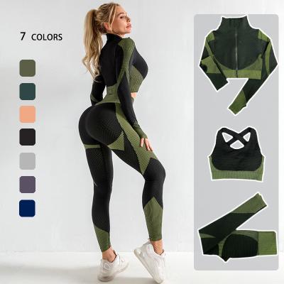 China Breathable Seamless Women Yoga Sets Running Clothes Women Fitness Sport Yoga Suit Long Sleeve Yoga Clothing for sale